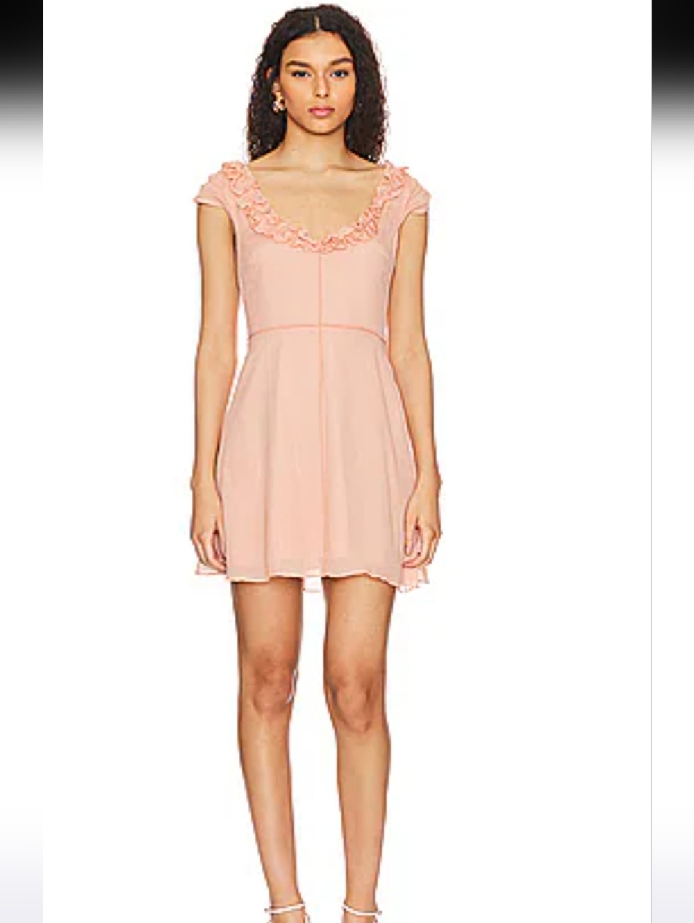 TULAROSA Peach Ruffle Neck Sleeveless Dress